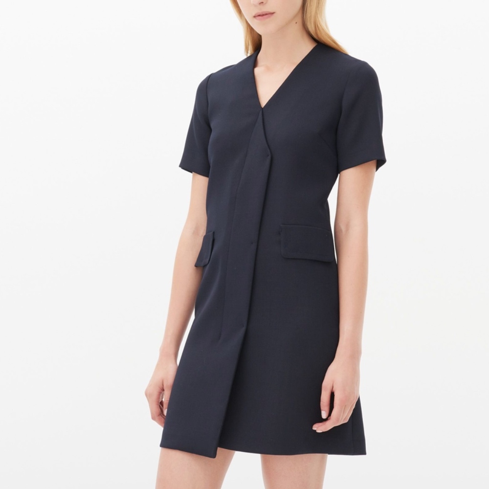 NWT $325 Sandro Reinelle Short-sleeved Cut Asymmetric Wrap Dress in Navy - 1! - Picture 2 of 8